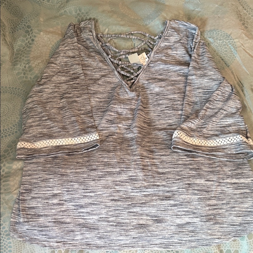 Maurices Heather Gray Blouse with Lace Accents